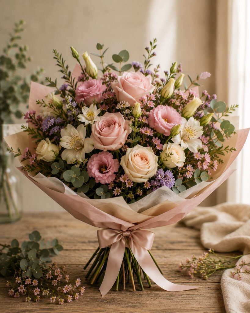 Ramo Encanto con rosas y flores naturales elegantes de Lúmina Floral