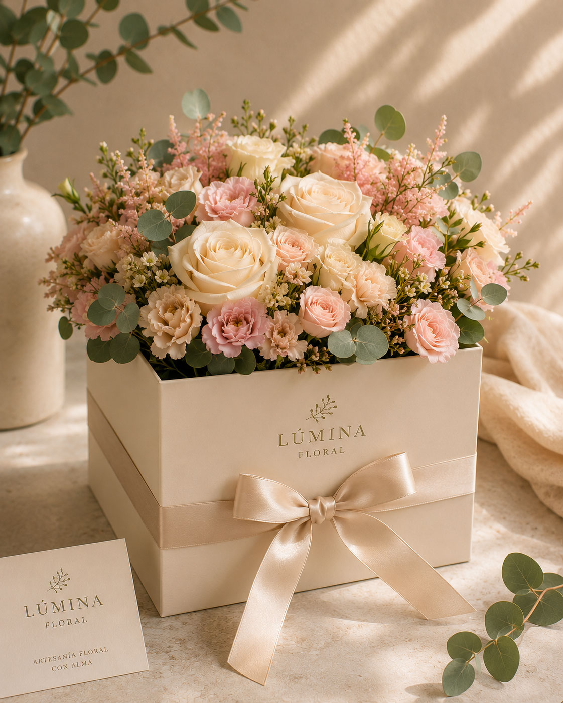 Caja Elegance con flores premium en tonos suaves de Lúmina Floral